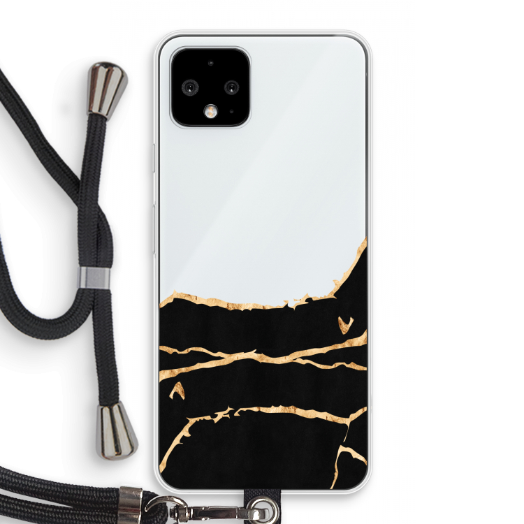 Gouden marmer: Pixel 4 Transparant Hoesje met koord
