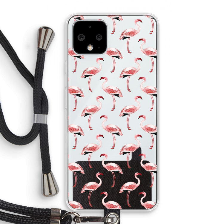 Flamingoprint groen: Pixel 4 Transparant Hoesje met koord