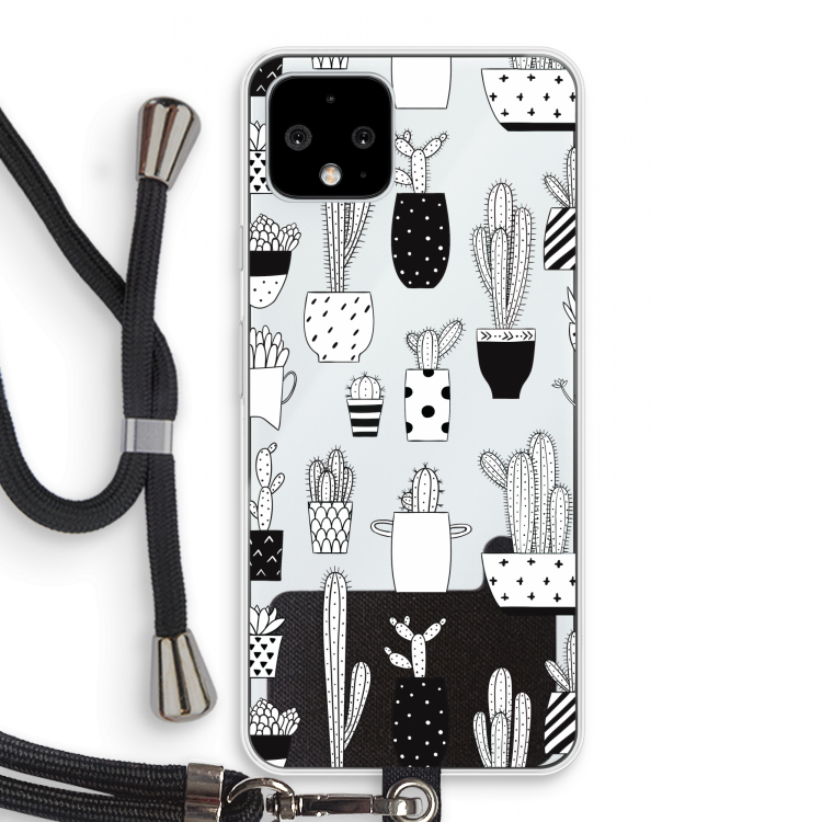 Cactusmotief: Pixel 4 Transparant Hoesje met koord