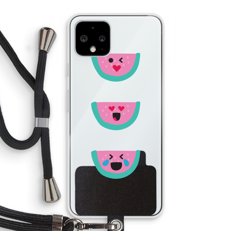 Smiley watermeloen: Pixel 4 Transparant Hoesje met koord