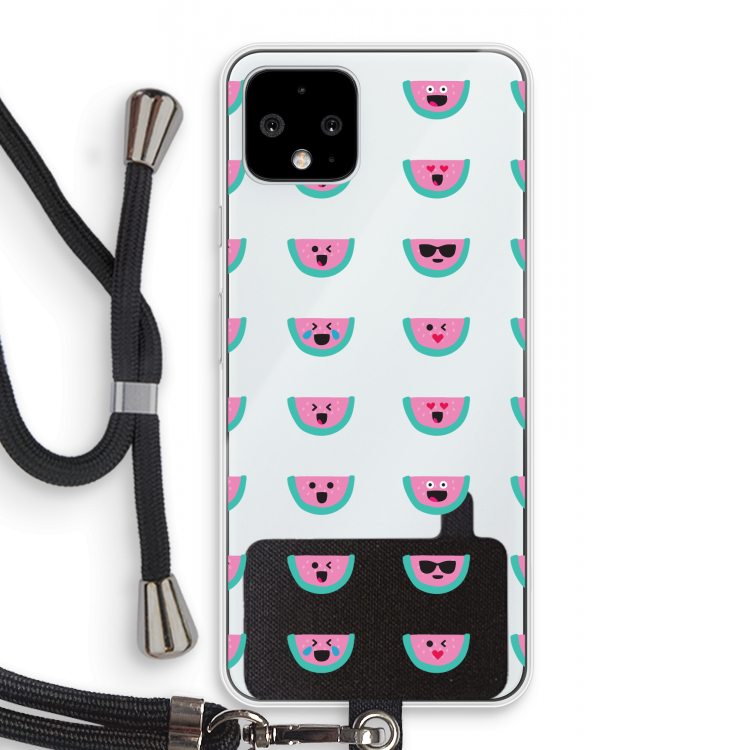 Smiley watermeloenprint: Pixel 4 Transparant Hoesje met koord