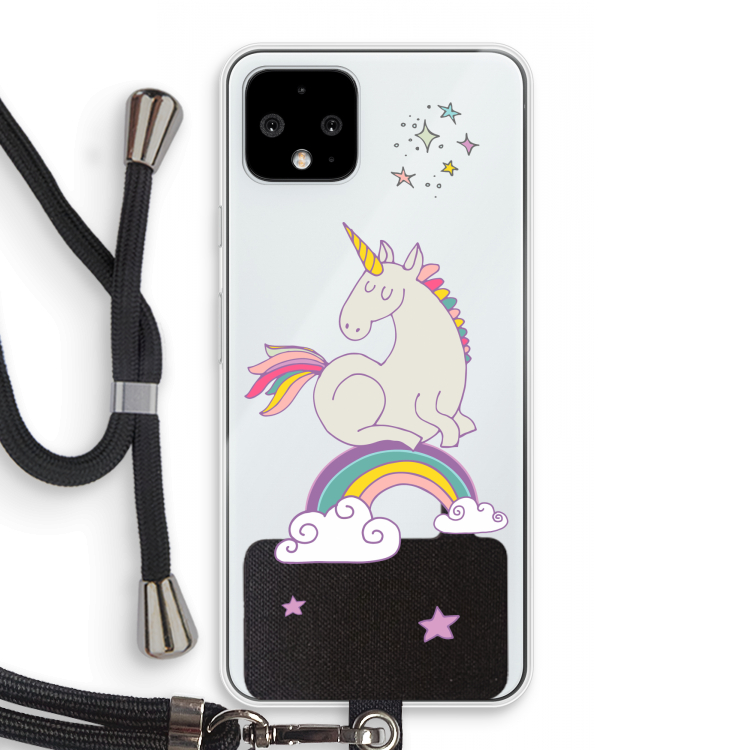 Regenboog eenhoorn: Pixel 4 Transparant Hoesje met koord