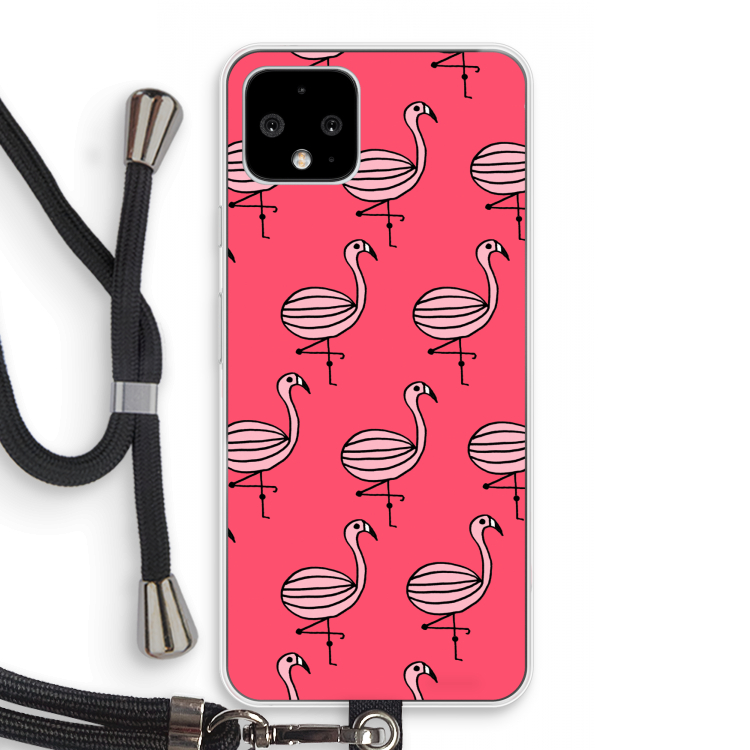 Flamingo: Pixel 4 Transparant Hoesje met koord