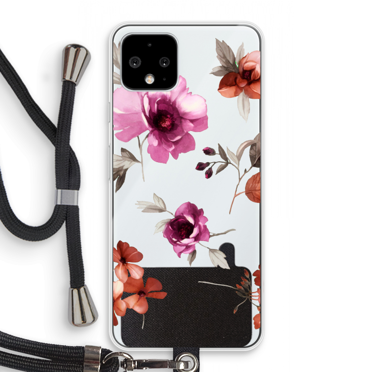 Geschilderde bloemen: Pixel 4 Transparant Hoesje met koord
