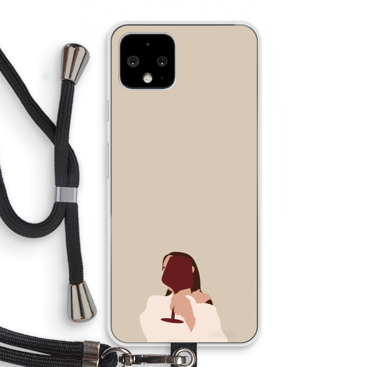 I drink wine: Pixel 4 Transparant Hoesje met koord