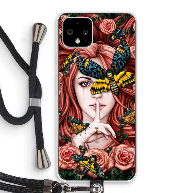 Lady Moth: Pixel 4 Transparant Hoesje met koord