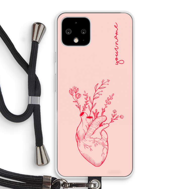 Blooming Heart: Pixel 4 Transparant Hoesje met koord