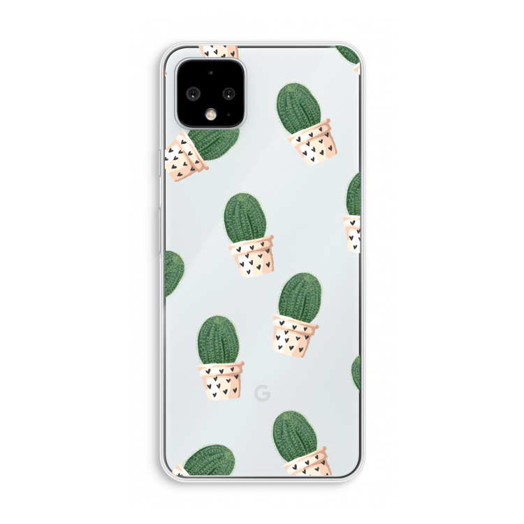 Cactusprint roze: Pixel 4 XL Transparant Hoesje