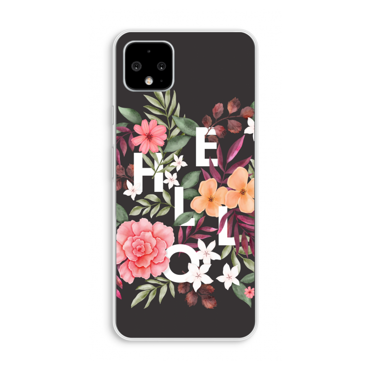 Hello in flowers: Pixel 4 XL Transparant Hoesje