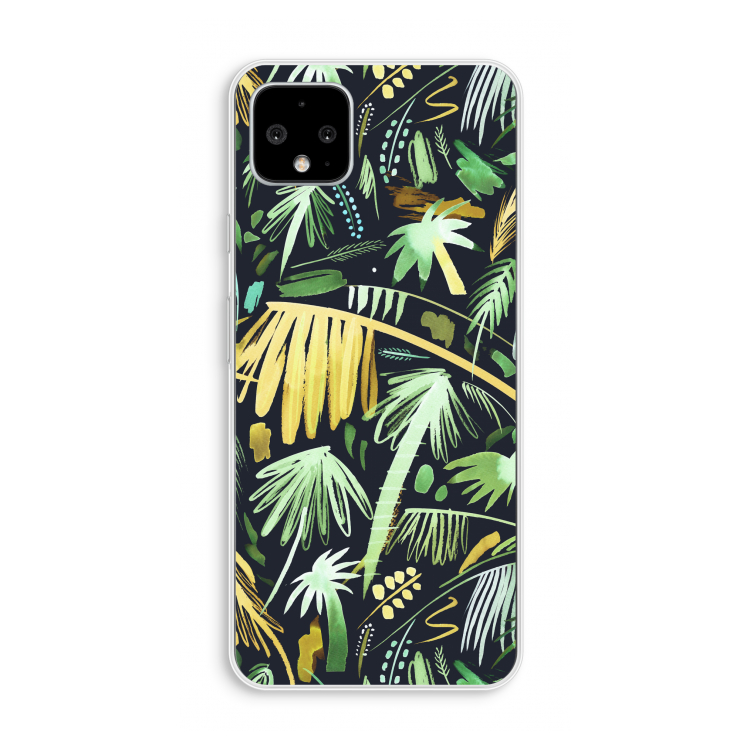 Tropical Palms Dark: Pixel 4 XL Transparant Hoesje