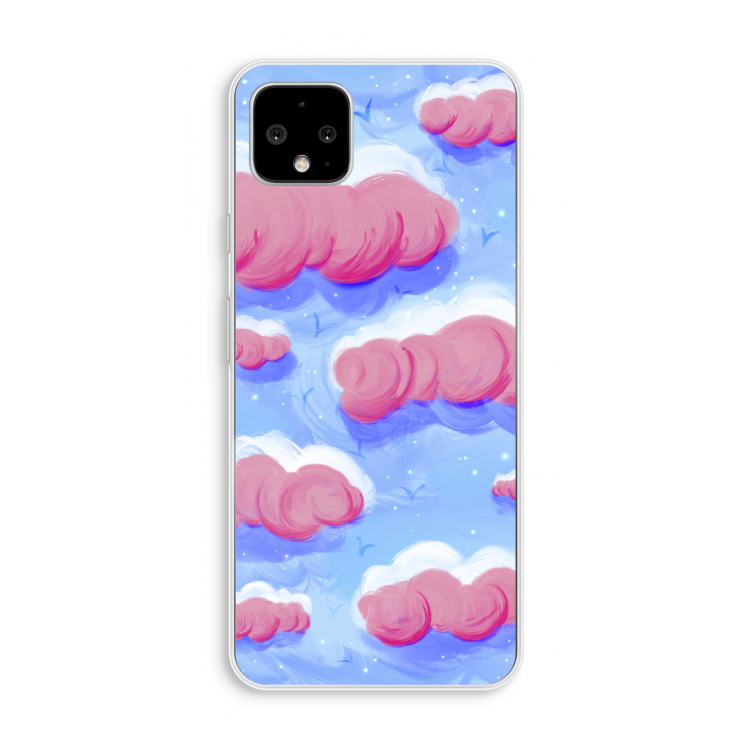 Roze wolken met vogels: Pixel 4 XL Transparant Hoesje