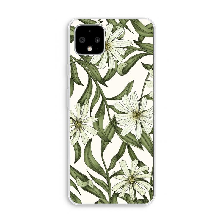 Wit bloemenpatroon: Pixel 4 XL Transparant Hoesje