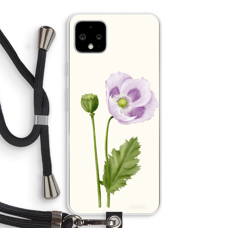Purple poppy: Pixel 4 XL Transparant Hoesje met koord
