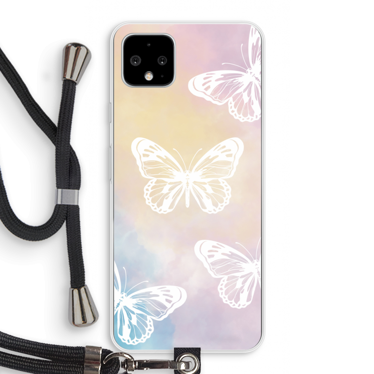 White butterfly: Pixel 4 XL Transparant Hoesje met koord