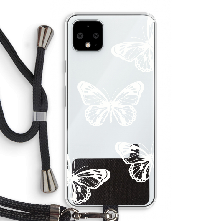 White butterfly: Pixel 4 XL Transparant Hoesje met koord