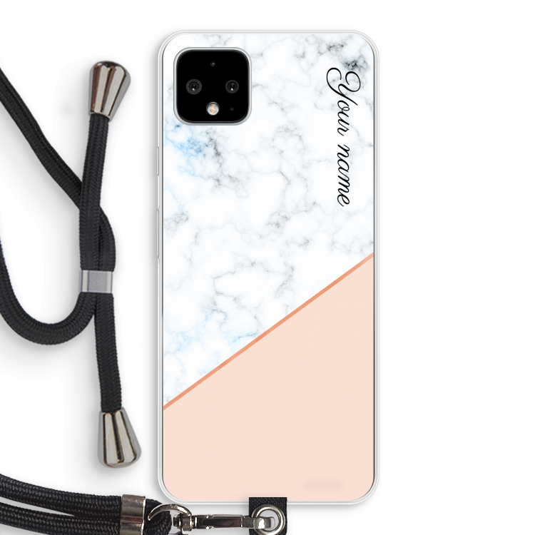 Marmer in stijl: Pixel 4 XL Transparant Hoesje met koord