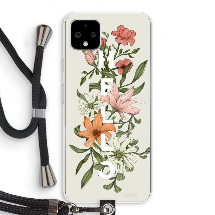Hello bloemen: Pixel 4 XL Transparant Hoesje met koord
