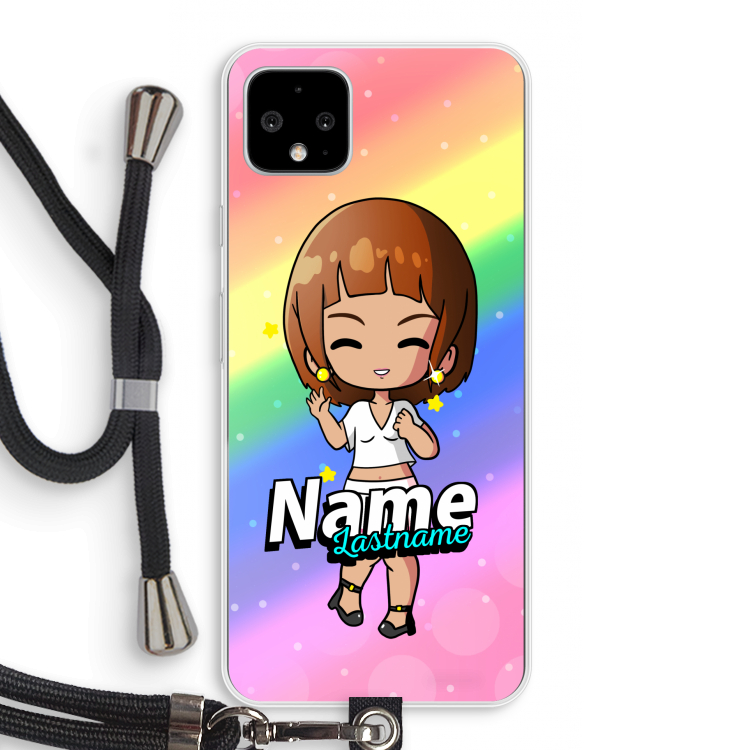 Chibi Maker vrouw: Pixel 4 XL Transparant Hoesje met koord
