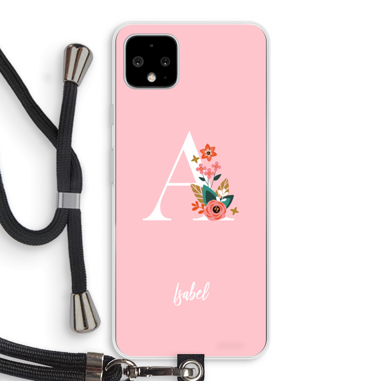 Pink Bouquet: Pixel 4 XL Transparant Hoesje met koord