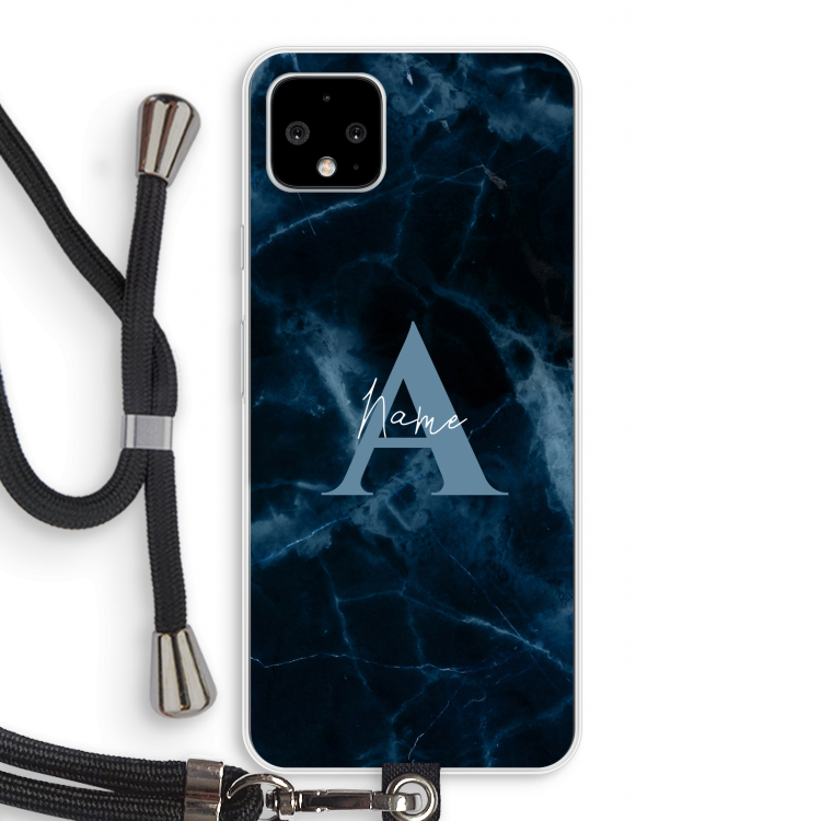 Midnight Marble: Pixel 4 XL Transparant Hoesje met koord