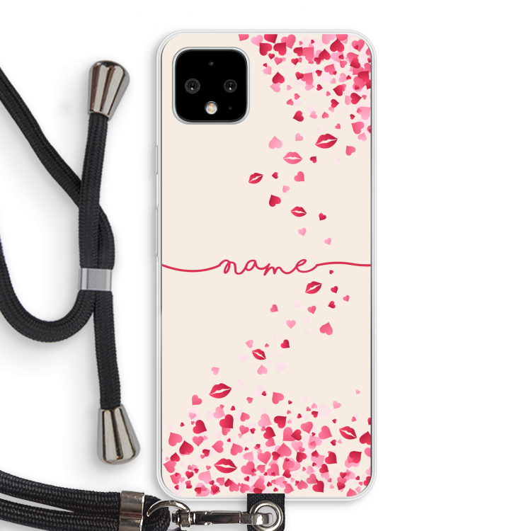 Hartjes en kusjes: Pixel 4 XL Transparant Hoesje met koord