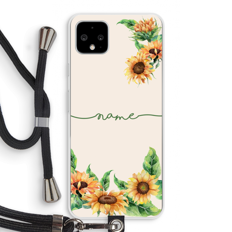 Zonnebloemen: Pixel 4 XL Transparant Hoesje met koord