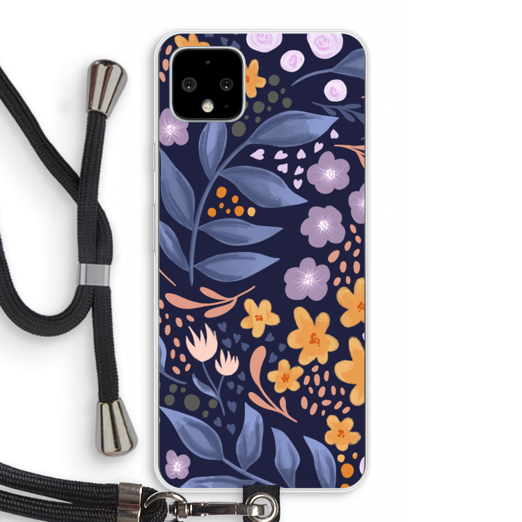Flowers with blue leaves: Pixel 4 XL Transparant Hoesje met koord
