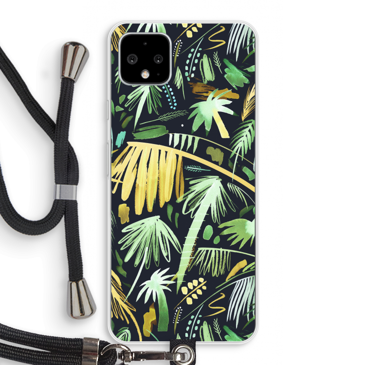 Tropical Palms Dark: Pixel 4 XL Transparant Hoesje met koord