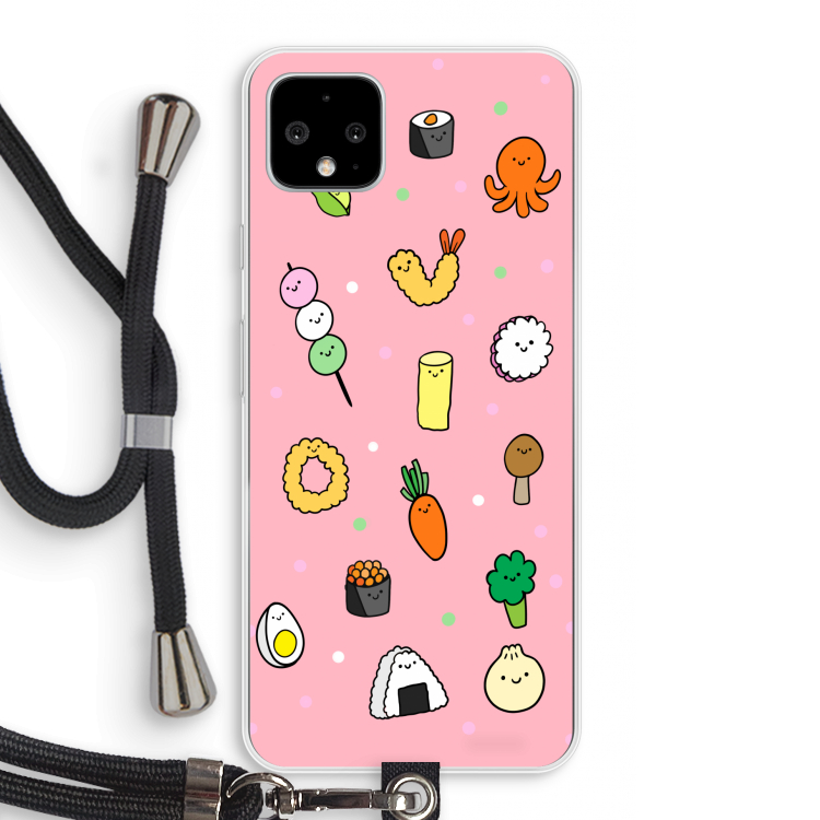 Happy bento friends: Pixel 4 XL Transparant Hoesje met koord