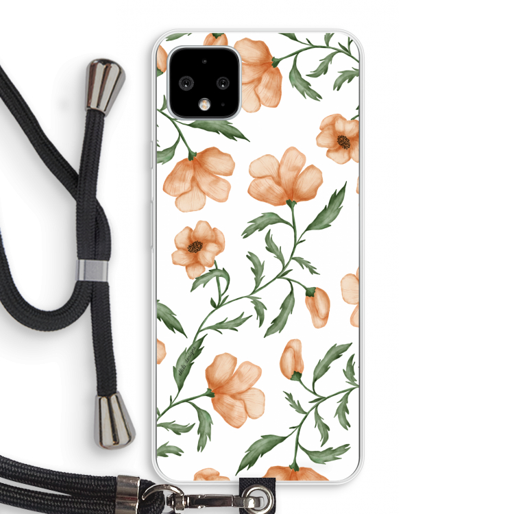 Peachy flowers: Pixel 4 XL Transparant Hoesje met koord