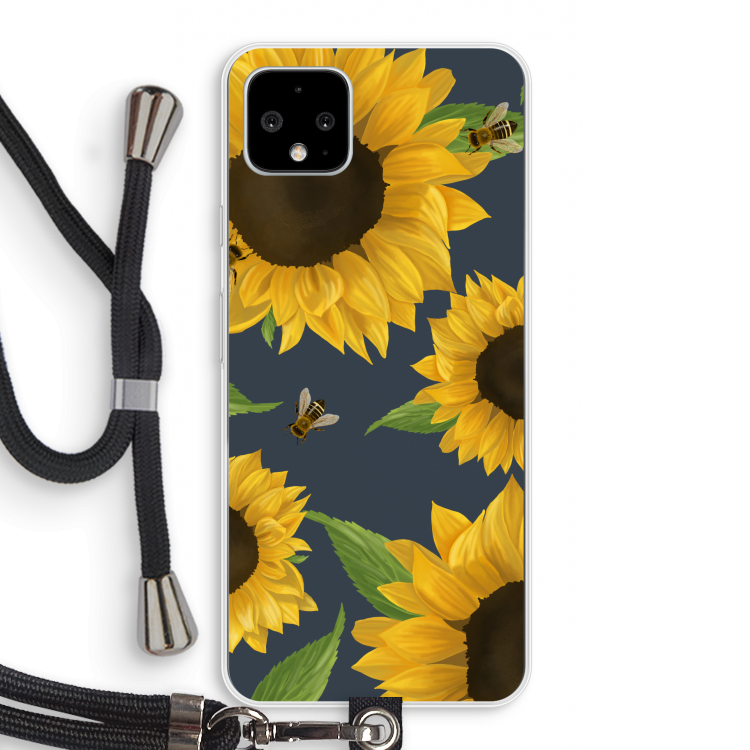 Sunflower and bees: Pixel 4 XL Transparant Hoesje met koord