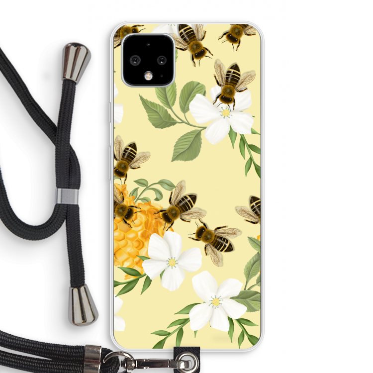 No flowers without bees: Pixel 4 XL Transparant Hoesje met koord