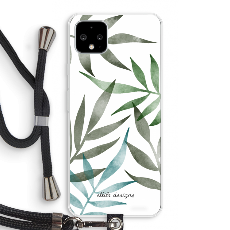 Tropical watercolor leaves: Pixel 4 XL Transparant Hoesje met koord