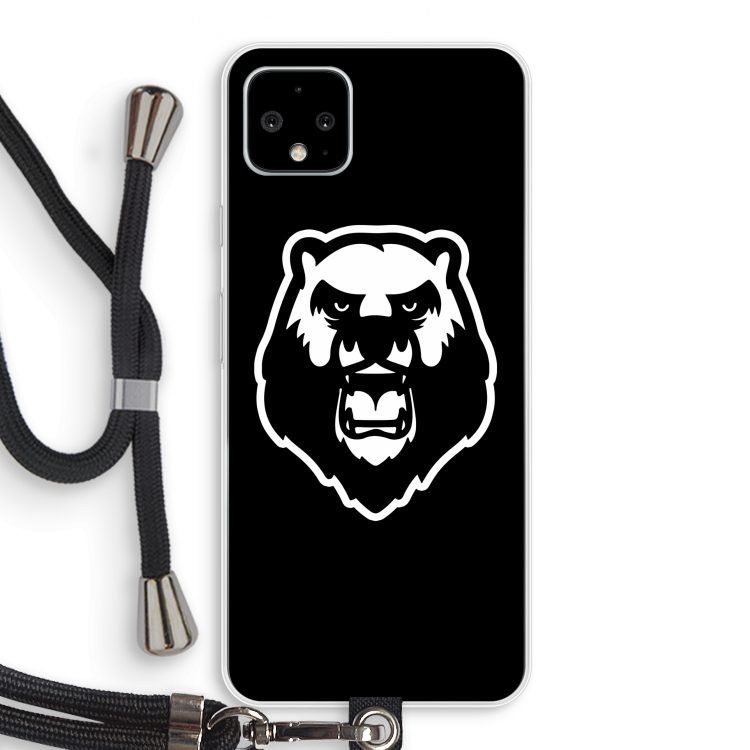 Angry Bear (black): Pixel 4 XL Transparant Hoesje met koord
