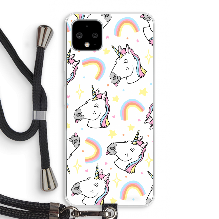 Rainbow Unicorn: Pixel 4 XL Transparant Hoesje met koord