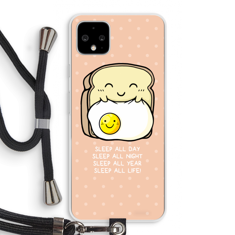 Sleep All Day: Pixel 4 XL Transparant Hoesje met koord