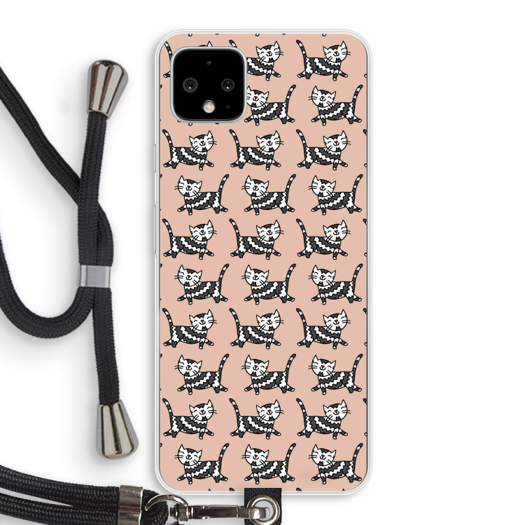 Zwarte poes: Pixel 4 XL Transparant Hoesje met koord