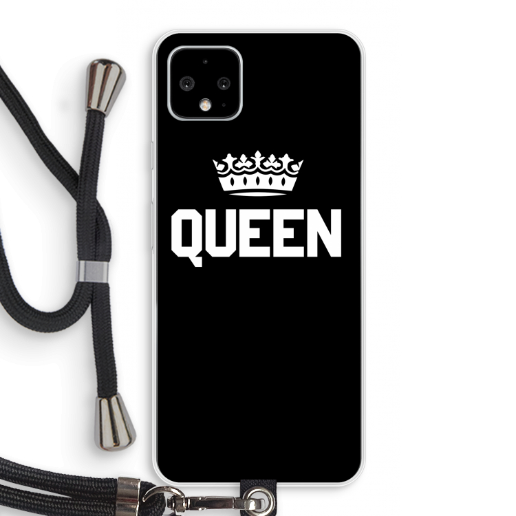 Queen zwart: Pixel 4 XL Transparant Hoesje met koord