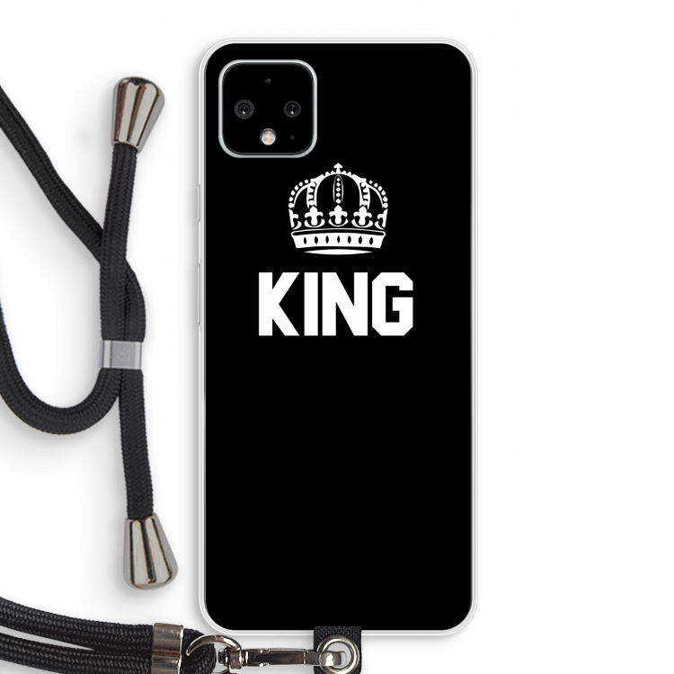 King zwart: Pixel 4 XL Transparant Hoesje met koord