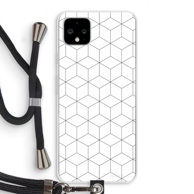 Zwart-witte kubussen: Pixel 4 XL Transparant Hoesje met koord