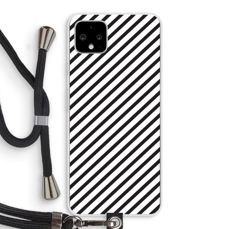 Strepen zwart-wit: Pixel 4 XL Transparant Hoesje met koord
