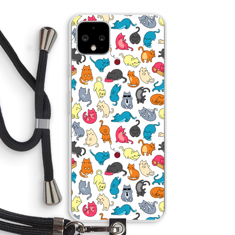 Kleurrijke katten: Pixel 4 XL Transparant Hoesje met koord
