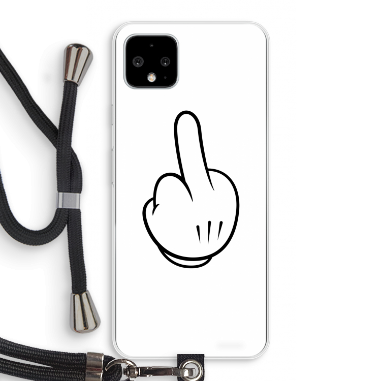 Middle finger white: Pixel 4 XL Transparant Hoesje met koord