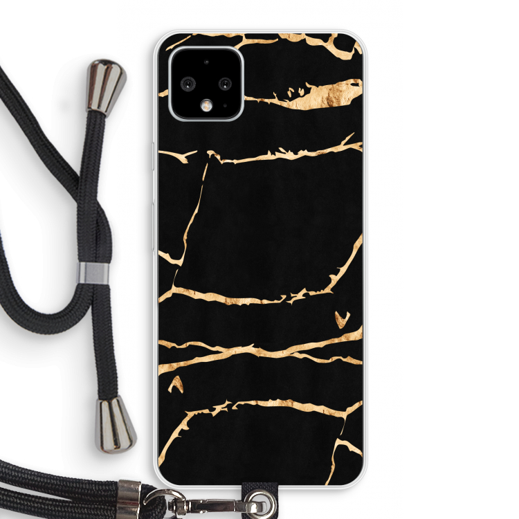 Gouden marmer: Pixel 4 XL Transparant Hoesje met koord