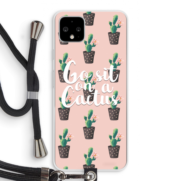 Cactus quote: Pixel 4 XL Transparant Hoesje met koord