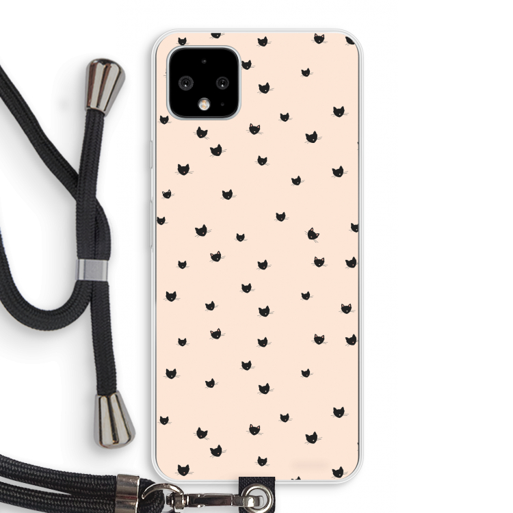 Kleine kattenkopjes: Pixel 4 XL Transparant Hoesje met koord