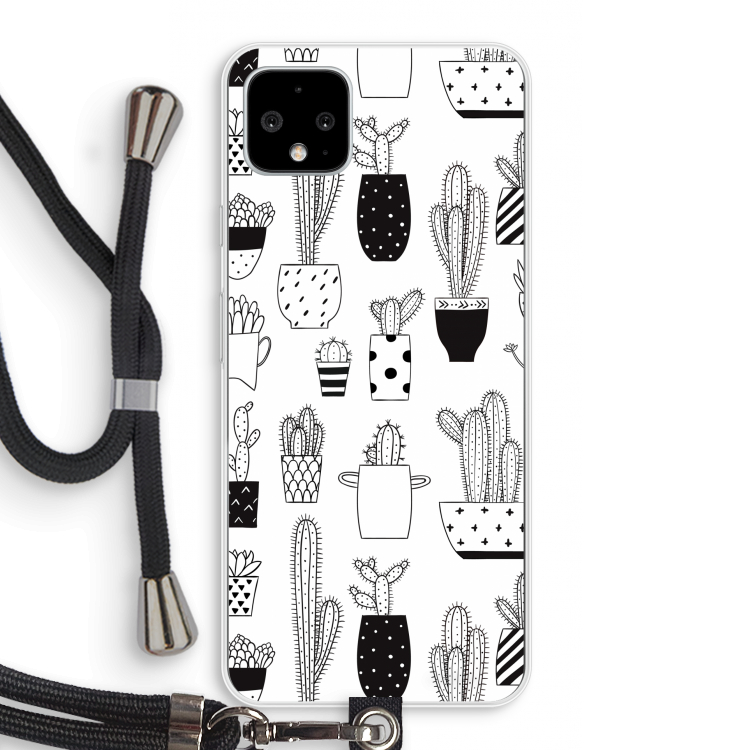 Cactusmotief: Pixel 4 XL Transparant Hoesje met koord