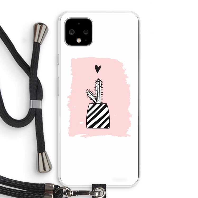 Zwart-wit cactus: Pixel 4 XL Transparant Hoesje met koord