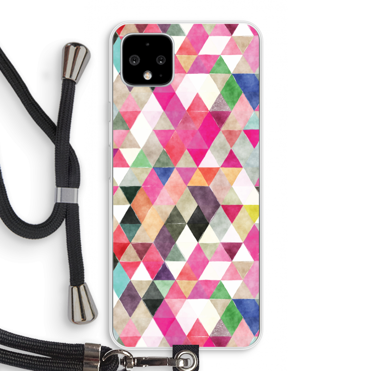 Gekleurde driehoekjes: Pixel 4 XL Transparant Hoesje met koord