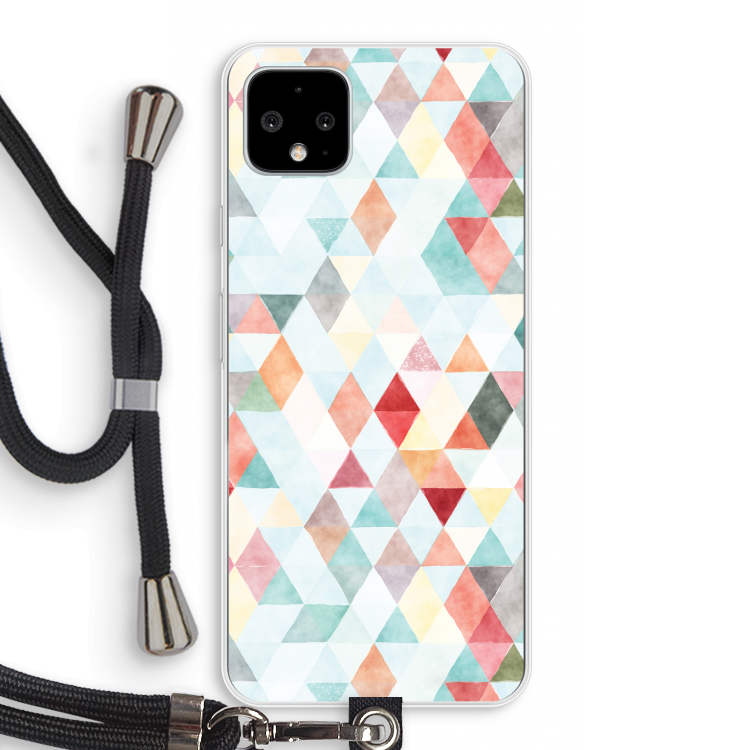 Gekleurde driehoekjes pastel: Pixel 4 XL Transparant Hoesje met koord